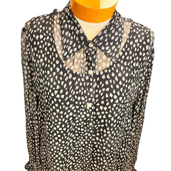 Vintage Silk Womens Blouse Animal Print Black Size M/L Fall - Picture 2 of 8